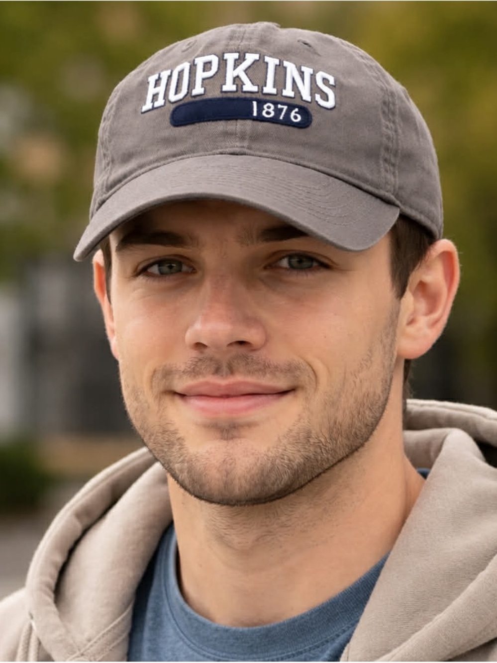 Legacy Hopkins 1876 Embroidered Baseball Cap in Gray with Navy Accent
